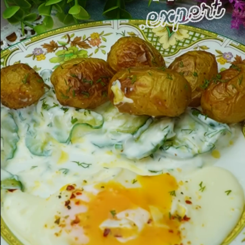 Crispy New Potatoes with Cucumber Yogurt Salad - Yummy Expert