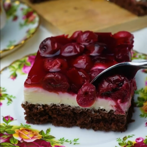 Chocolate Sponge Cake with Vanilla Cream and Sour Cherry Jelly - Yummy Expert