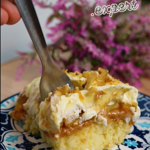 Apple & Peanut Butter Cake with Whipped Cream - Yummy Expert