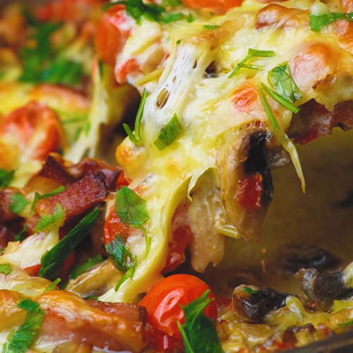 Cheesy Bacon & Mushroom Bake - Yummy Expert