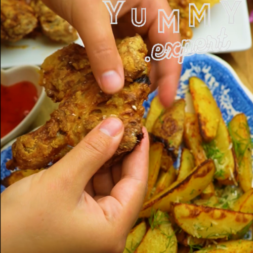 Crispy Baked Chicken Legs with Potatoes, Parmesan, and Fresh Dill - Yummy Expert