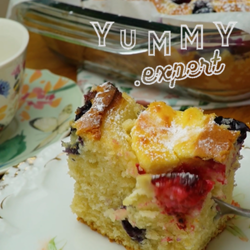 Fluffy Sponge Cake with Cream Cheese, Blueberries, and Raspberries - Yummy Expert