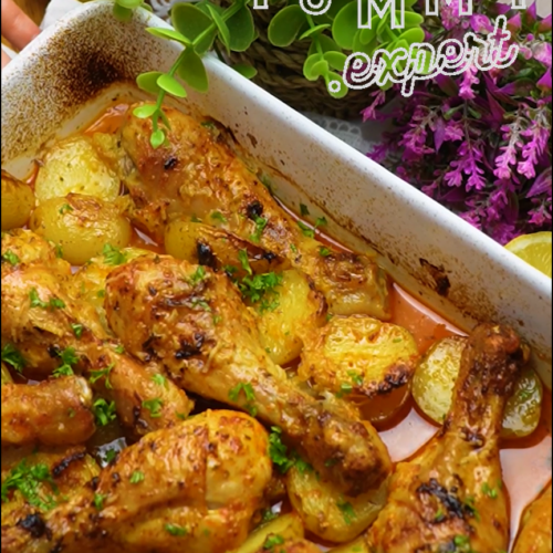 Greek-Style Chicken Legs with Potatoes and Garlic Lemon Sauce - Yummy Expert