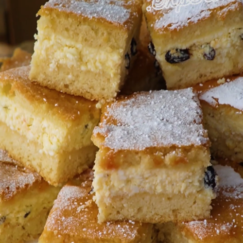 Layered Sponge Cake with Sweet Cheese & Raisins - Yummy Expert