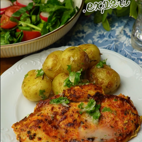 Roasted Chicken with Garlic Mustard Potatoes - Yummy Expert