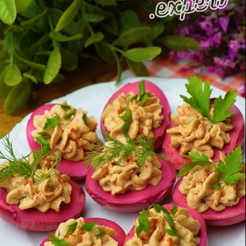 Stuffed Eggs with Beetroot and Pickled Cucumbers - Yummy Expert